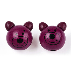 Фиолетовый Натуральные деревянные бусы, медведь, фиолетовые, 27x26.5~28x23.5~25.5 мм, отверстие : 5 мм
