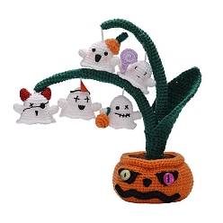 Ghost Kits de tricot diy halloween pour débutants, y compris le fil de laine, instructions, aiguille, marqueurs de tricot, crochet, rembourrage, fantôme, Emballage : cm