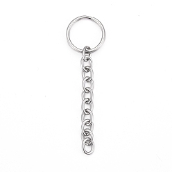 Stainless Steel Color 304 Stainless Steel Split Key Rings, Keychain Clasp Findings, with Chains, Stainless Steel Color, 70mm, Ring: 18x2mm