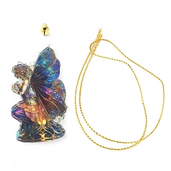 Angel & Fairy Acrylic Pendant Decoration, with Nylon Rope and Iron Bell, for Car Rear View Mirror Hanging Ornament, Angel & Fairy, 80x41x4mm, Hole: 2.5mm