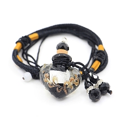 Black Baroque Style Heart Handmade Lampwork Perfume Essence Bottle Pendant Necklace, Adjustable Braided Cord Necklace, Sweater Necklace for Women, Black, Bottle: 40x22mm