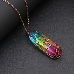 NSN00252 Rainbow Crystal Tree of Life Pendant Necklace with Vintage Copper Wire Wrap