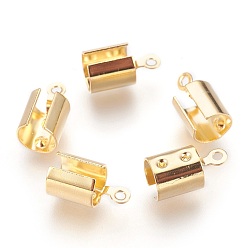 Настоящее золото 18K 304 нержавеющая сталь складной обжима концов, загибаем концы шнура, реальный 18 k позолоченный, 12x6.5x6.5 мм, отверстие : 1.4 мм, внутренний диаметр: 5.5~6 мм