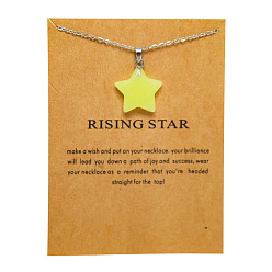 6483 synthetic yellow luminous stone Multicolor fluorescent natural stone pentagram pendant luminous stone stainless steel chain card necklace gift jewelry