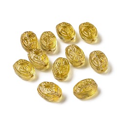 Yellow Transparent Spray Painted Glass Beads, Oval, Yellow, 11x8x6mm, Hole: 1mm