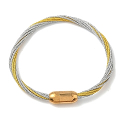 Золотистый 304 Браслеты из нержавеющей стали с полиэстеровым металлическим шнуром для женщин, с внутренней частью из рыбьей нити и магнитной застежкой, ионное покрытие (ip), золотые, 7-1/4 дюйм (18.3 см)