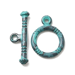 Античный Бронзовый Зеленый Застежка тоггл из сплава, без кадмия, без никеля и без свинца, кольцо, античная бронза и зеленая патина, 7x20x3 мм, отверстие : 1.6 мм