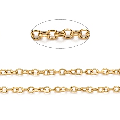 Настоящее золото 18K 304 кабельные цепи из нержавеющей стали, пайки, с катушкой, овальные, ионное покрытие (ip), реальный 18 k позолоченный, 2x0.5 мм, около 328.08 футов (100 м) / рулон