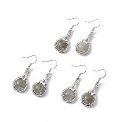 Лабрадорита Серьги-капли из натурального лабрадорита с кристаллами и стразами, платиновые латунные украшения для женщин, 42 мм, штифты : 0.6 мм