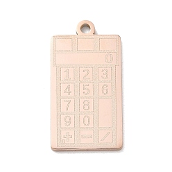 Rose Gold 304 Stainless Steel Pendants, Calculator Charms, Polishing, Ion Plating(IP), Rose Gold, 26x13.5x1.5mm, Hole: 1.9mm