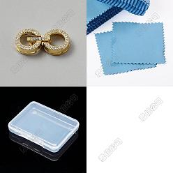 Golden 1Pc 925 Sterling Silver Fold Over Clasps, Ring, with Crystal Rhinestone, with 1Pc Polishing Cloth, Golden, 25x12.5x5mm, Hole: 5.5x1mm
