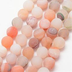 PeachPuff Natural Druzy Geode Agate Bead Strands, Frosted, Round, Dyed & Heated, Grade A, PeachPuff, 8mm, Hole: 1mm, about 47pcs/strand, 15 inch