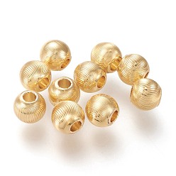 Real 18K Gold Plated Brass Beads, Long-Lasting Plated, Textured, Solid Round, Real 18K Gold Plated, 7.6x7mm, Hole: 2~2.5mm
