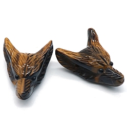 Tiger Eye Natural Tiger Eye Carved Healing Wolf Head Figurines, Reiki Energy Stone Display Decorations, 46x33mm