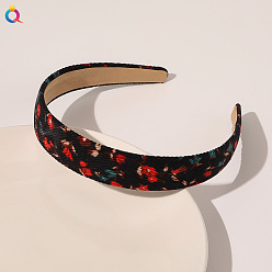 B131-F Corduroy Headband - Black Floral Retro Plaid Floral Headband for Girls, Velvet Hair Accessories with French Sweet Style