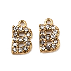 Letter B Ионное покрытие (ip) 304 подвески со стразами из нержавеющей стали, золотые, В письме, 10x6.5x2, отверстие : 1 мм