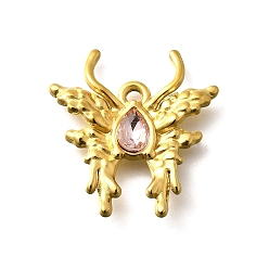 Розалина 304 подвески из нержавеющей стали, со стразами, реальный 18 k позолоченный, ионное покрытие (ip), бабочка, Розалина, 24x23x4 мм, отверстие : 2 мм
