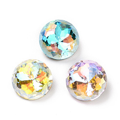 Mixed Color Light AB Style Glass Rhinestone Cabochons, Flat Back & Back Plated, Diamond, Mixed Color, 8x4.5mm