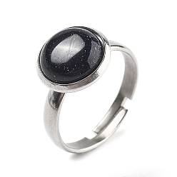 Камень с Пылевым Золотом Полукруглые кольца из синтетического синего золота, 304 регулируемые кольца из нержавеющей стали для женщин, круглые кабошоны: 10мм, размер США 6 (16.5 мм), 3 мм