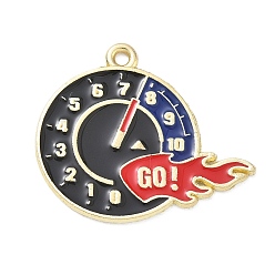 Black Racing Car Theme Alloy Enamel Pendants, Rotating Disc Brake Charms, Golden, Black, 25x29.5x1.2mm, Hole: 1.8mm