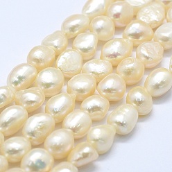Old Lace Natural Cultured Freshwater Pearl Beads Strands, Two Sides Polished, Old Lace, 9~13x9~10x6.5~10mm, Hole: 0.2mm, about 33pcs/strand, 14.1 inch