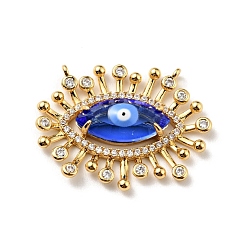 Blue Rack Plating Brass Micro Pave Cubic Zirconia Pendants, with Enamel, Long-Lasting Plated, Golden, Eye with Evil Eye, Cadmium Free & Nickel Free & Lead Free, Blue, 22x28x6mm, Hole: 1mm