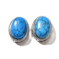 Синтетическая Бирюза Синтетические бирюзовые многожильные звенья, овальные, без кадмия и без свинца, платина, 21x16.5x11.5 мм, отверстие : 3 мм