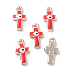 Red CCB Plastic Enamel Pendants, Cross with Evil Eye, Red, 21.5x11x4mm, Hole: 1.6mm