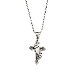 Antique Silver 201 Stainless Steel Pendant Necklaces, Cross, Antique Silver, 23.23 inch(59cm)