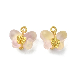 Wheat Light Gold Tone Alloy with Glass Charms, Butterfly Charm, Wheat, 14~14.5x14~14.5x9~9.5mm, Hole: 1.5~1.8mm