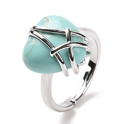 Синтетическая Бирюза Регулируемое кольцо в форме сердца из синтетической бирюзы, украшения из латунной проволоки для женщин, без кадмия и без свинца, размер США 7 1/4~13 (17.5~22.3 мм)
