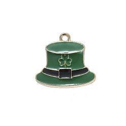 Hat Saint Patrick's Day Alloy Enamel Pendants, Golden, Hat, 23x23mm, 10pcs/bag