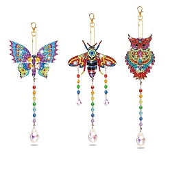 Colorful Insect DIY Diamond Painting Pendant Decoration Kits, including Resin Rhinestones, Diamond Sticky Pen, Tray Plate and Glue Clay, Colorful, 250x80mm, 3pcs/set