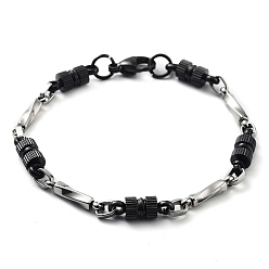 Rectangle 304 bracelet chaîne à maillons en acier inoxydable, couleur inox et noir, rectangle, 8-1/4 pouce (20.8 cm)