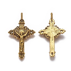 Antique Golden Tibetan Style Alloy Pendants, Cadmium Free & Lead Free, Easter, Crucifix Cross Charms, Antique Golden, 50x28x3mm