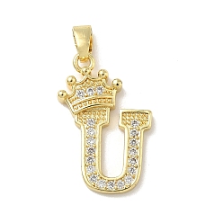 Letter U Латунные микро проложить кубического циркония подвески, без кадмия и без свинца, реальный 18 k позолоченный, Буква U, 24.5x16.5x4 мм, отверстие : 5.5x2.5 мм