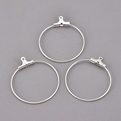 Silver 304 Stainless Steel Pendants, Hoop Earring Findings, Ring, Silver, 29~30x26.5x1.5mm, 21 Gauge, Hole: 1mm, Inner Size: 22x25mm, Pin: 0.7mm
