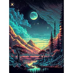 Teal Fancy Moon Starry Sky Moon Scenery DIY Diamond Painting Kit, Including Resin Rhinestones Bag, Diamond Sticky Pen, Tray Plate and Glue Clay, Teal, 400x300mm