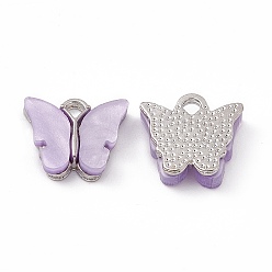 Plum Acrylic Charms, with Platinum Tone Alloy Finding, Butterfly Charm, Plum, 13x14x3mm, Hole: 2mm