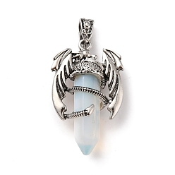 Opalite Opalite Pointed Pendants, Faceted Bullet Charms, with Rack Plating Platinum Tone Alloy Dragon Findings, Cadmium Free & Lead Free, 39~41x24~25x13~14mm, Hole: 4x8mm