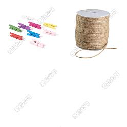 (52) Непрозрачная лаванда 100шт. натуральные деревянные прищепки для рукоделия, с 1 рулоном джутового шнура земляного цвета, прищепки, ремесло клипы, разноцветные, 25x7.5x5.5 мм