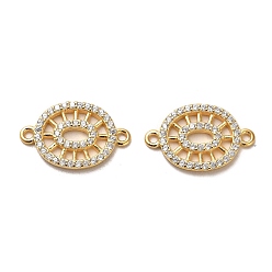Real 18K Gold Plated 925 Sterling Silver Connector Charms, with Clear Cubic Zirconia, Oval, Real 18K Gold Plated, 12x19x1.8mm, Hole: 1.4mm