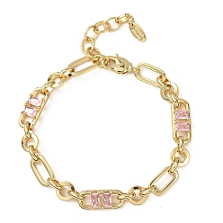 Pink Браслет-цепочка из латуни в виде кольца и скрепки с микропаве из кубического циркония для женщин., реальный 18 k позолоченный, без кадмия и без свинца, стойки покрытие, долговечный, розовые, 6.89 дюйм (17.5 см)