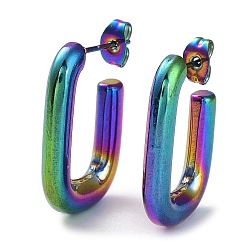 Rainbow Color Ионное покрытие (IP) 304 прямоугольные серьги-гвоздики из нержавеющей стали для женщин, Радуга цветов, 26x4 мм
