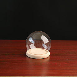 Clear High Borosilicate Glass Dome Cover, Decorative Display Case, Cloche Bell Jar Terrarium with Wood Base, Clear, 120mm