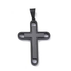 Черный 304 подвески из нержавеющей стали, амулет двойного креста, ионное покрытие (ip), долговечный, чёрные, 42x27.5x3 мм, отверстие : 7x4 мм