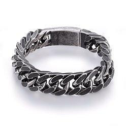Gunmetal 304 Stainless Steel Curb Chains Bracelets, with Box Clasps, Faceted, Gunmetal, 9-1/2 inch(24cm), 17x7mm