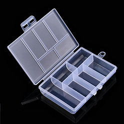 Clear Rectangle Polypropylene(PP) Bead Storage Container, with Hinged Lid and 6 Compartments, for Jewelry Small Accessories, Clear, 12x8.9x2.4cm, Hole: 7mm