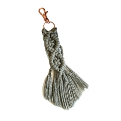 Dark Slate Gray Macrame Cotton Cord Woven Tassel Pendant Keychain, with Swivel Clasp, Dark Slate Gray, 20x2.5cm