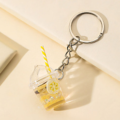 Yellow Nightlight Fruit Milk Tea Cup Keychain Pendant Banana Kiwi Grape Keychain Nightlight Pendant